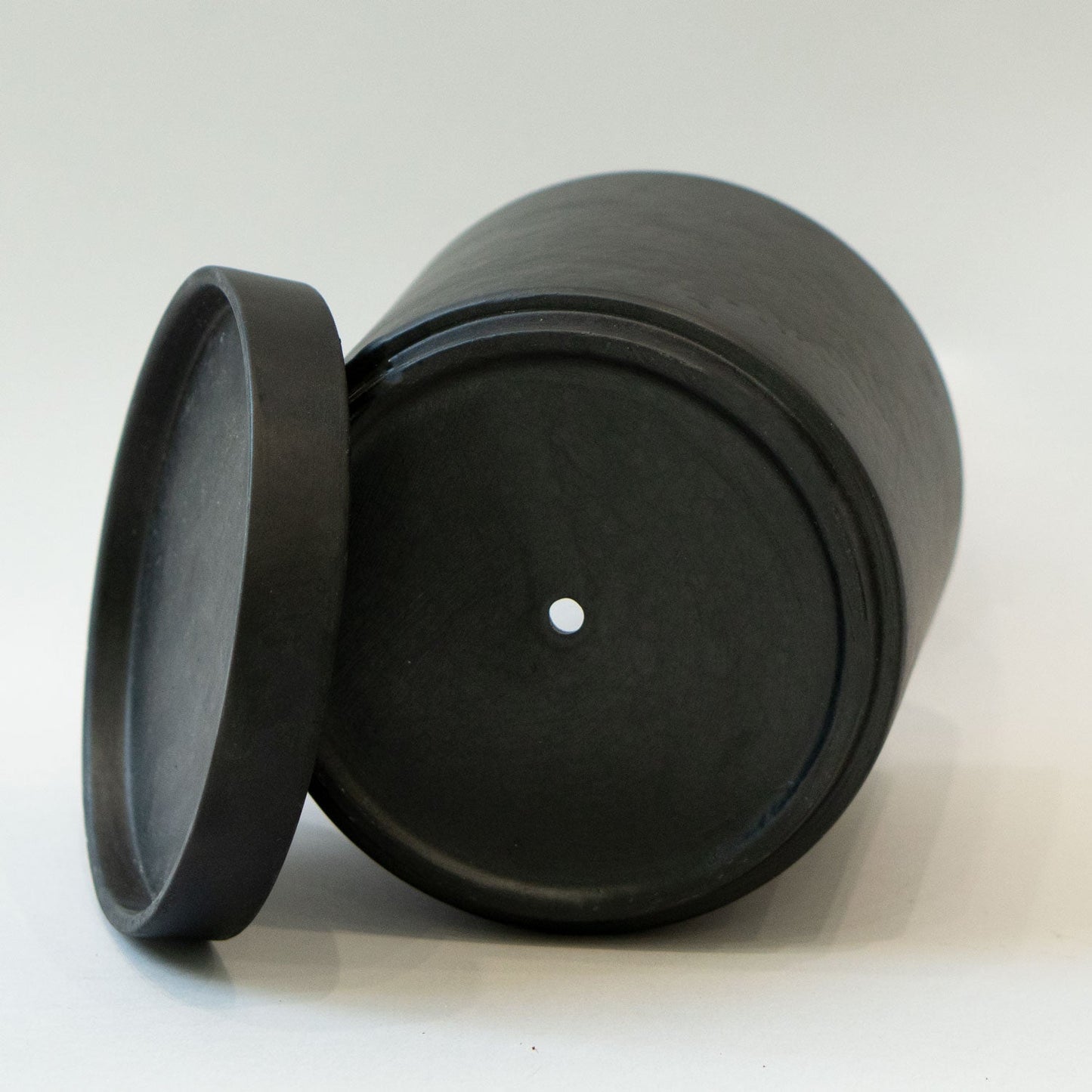 4.5” Ceramic Pot with saucer Black small - Pots & Planters for Delivery
