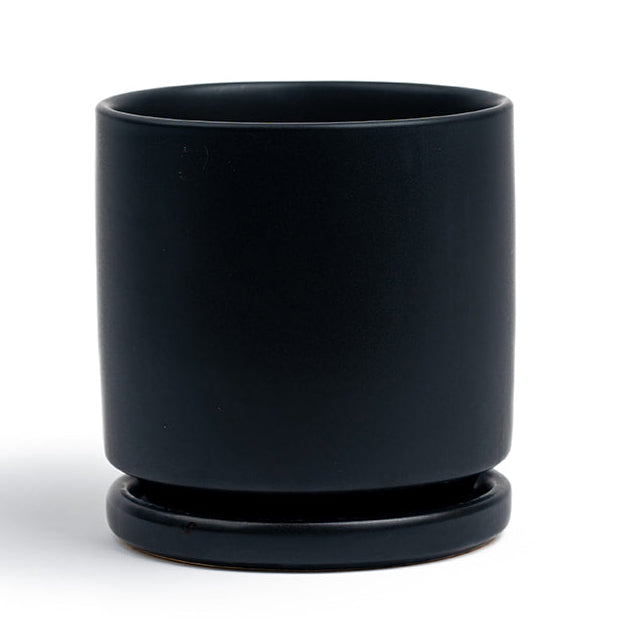 4.5” Ceramic Pot with saucer black small- Pots & Planters for Delivery