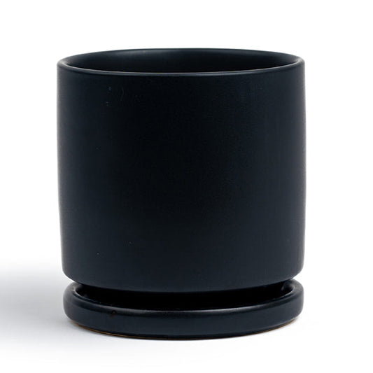 4.5” Ceramic Pot with saucer Black small - Pots & Planters for Delivery