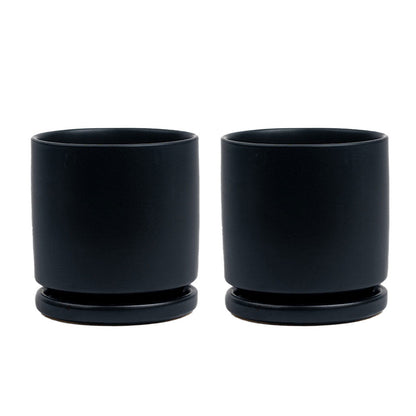6" Ceramic pot with water saucer black medium - Pots & Planters for Delivery