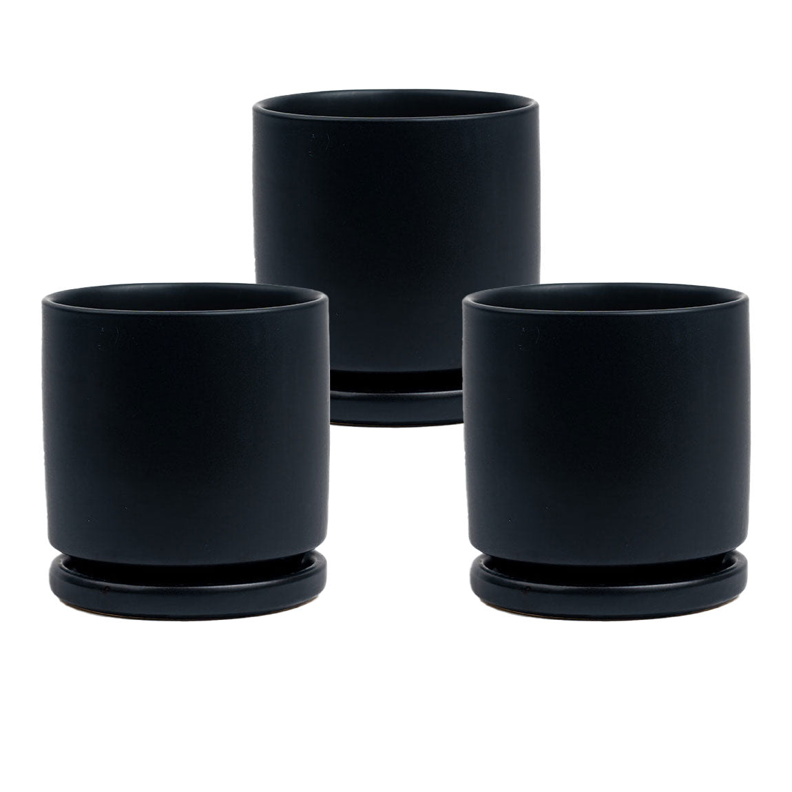 6" Ceramic pot with water saucer black medium - Pots & Planters for Delivery